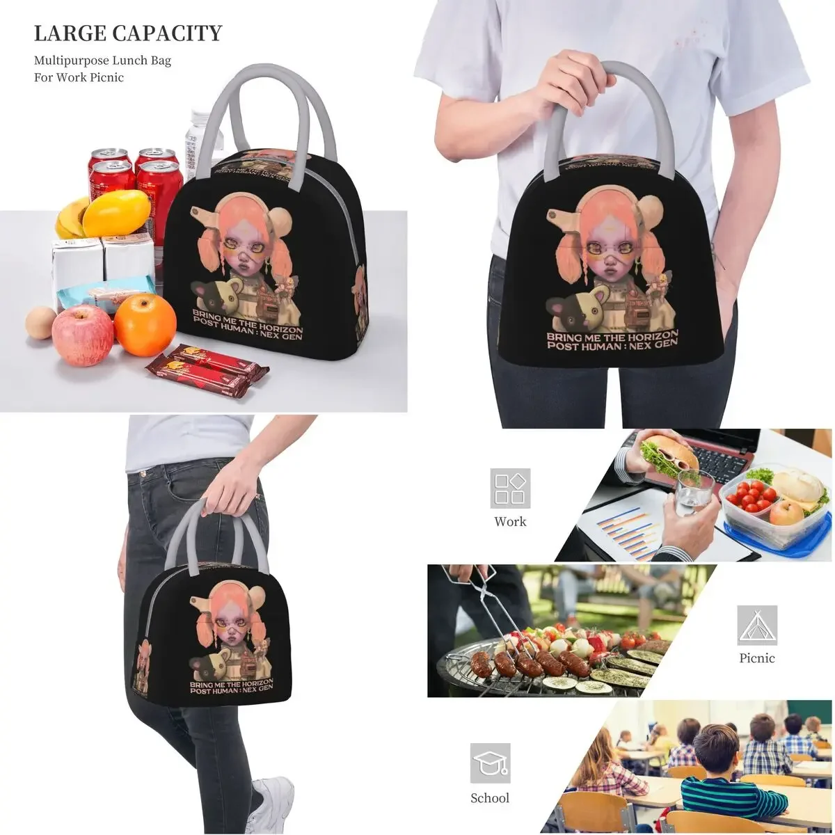 Изолированная сумка для ланча Rock POST HUMAN NeX GEn BMTH Horizon Band Merch школьный контейнер