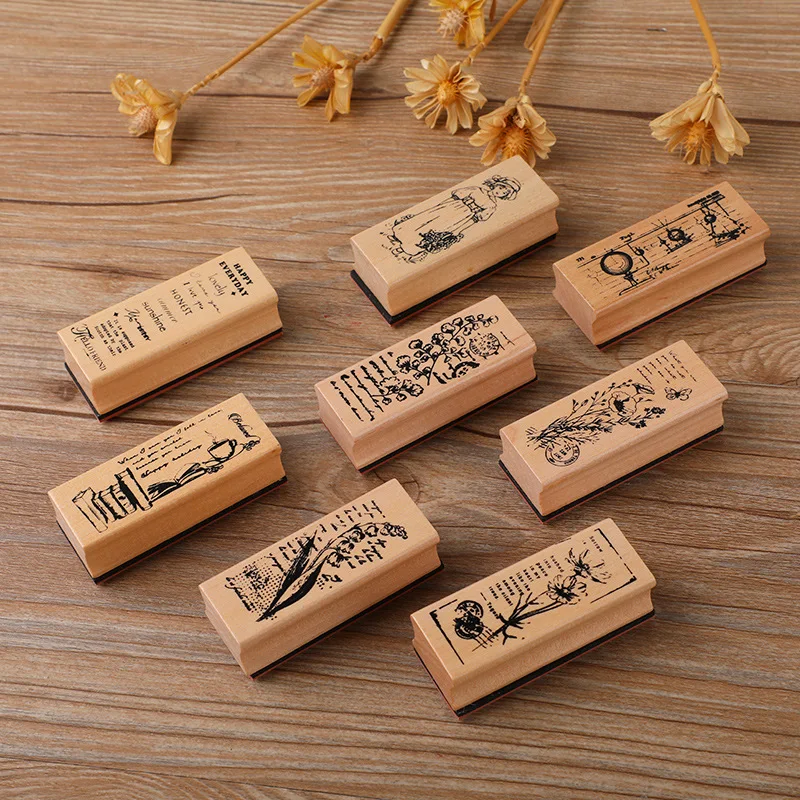 

1Pcs Vintage Plant Little Girl Mini Wooden Rubber Stamp DIY Decorative Craft Scrapbooking Planner Stamp