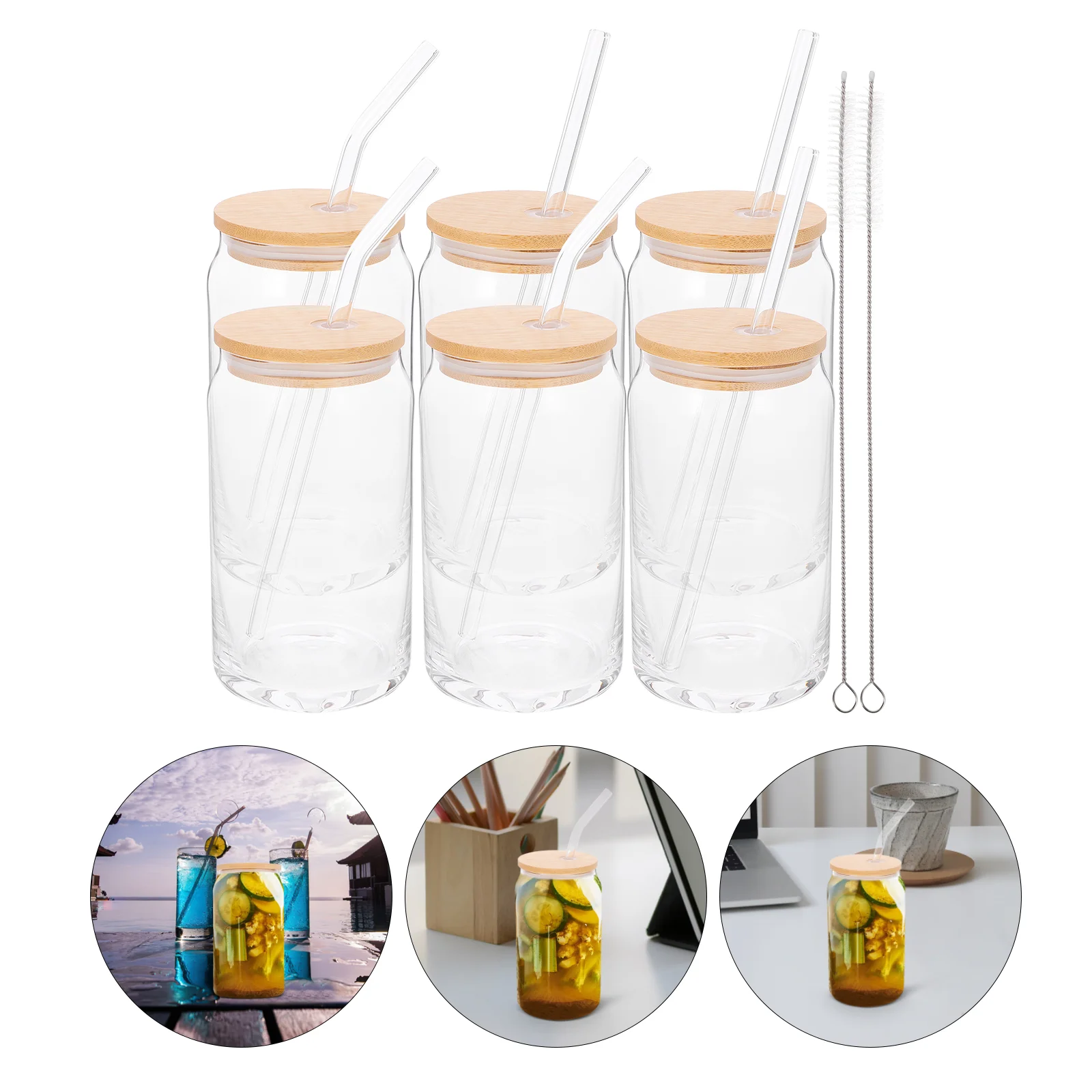 

Water Glass Jars for Juicing Milk Cup Beer Can Cups with Lids Bottles and Straw