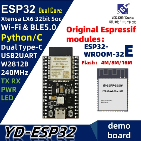 YD-ESP32 N4 N8 N16 ESP32-DevKitC V4 ESP32-WROOM-32E-N4/N8/N16 Type-C USB Micropython ESPRESSIF ESP32 VCCGND VCC-GND studio