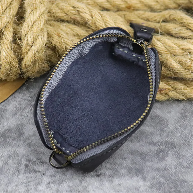 Retro casual high quality natural real leather men's and women's universal zipper car key case mini cute waist hanging bag