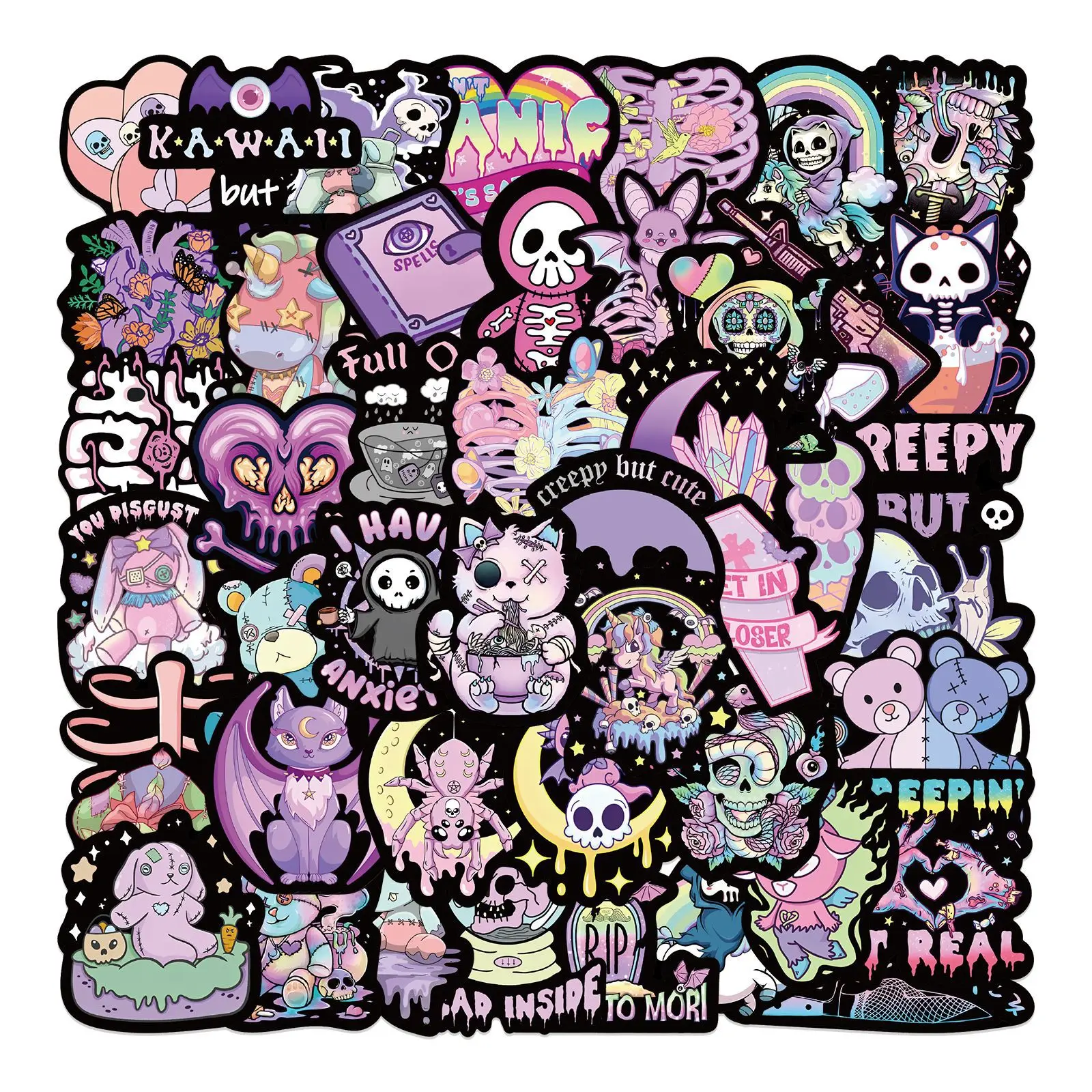 

56Pcs Dark Purple Gothic Graffiti Stickers For Suitcase Skateboard Laptop Luggage Phone Car Styling DIY Decal waterproof sticker