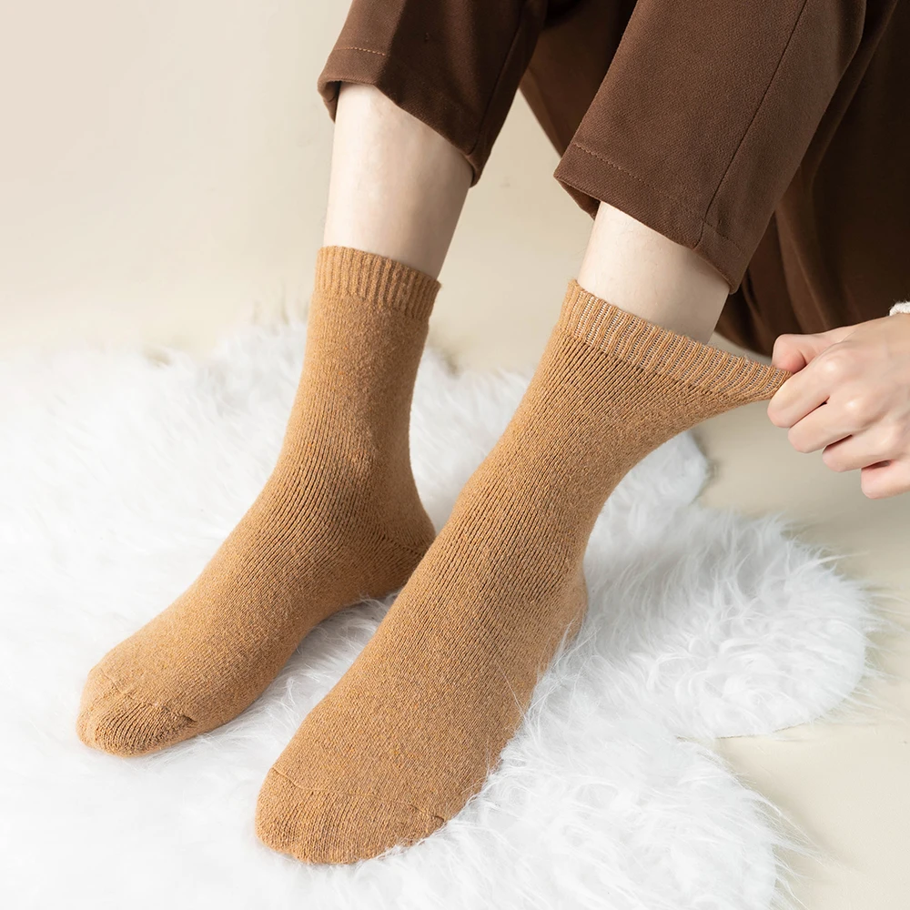 5 Pairs/set Wool Socks Women Hiking Winter Warm Thick Cozy Boot Thermal Solid Soft Sock for Ladies Crew Comfy Work Sock Men