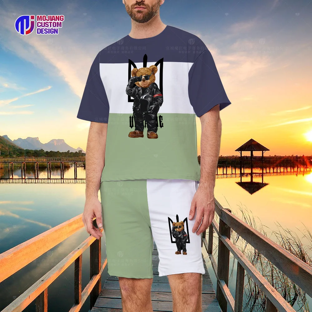 Popular 2023 Summer New Luxurious Bear T-shirt Shorts 2-Piece Set Kawaii Pattern T-Shirt Set Unisex Clothes Oversized Fashion To