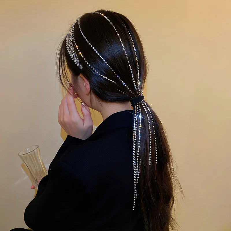 

Long Multilayer Tassel Hair Band Fashion Simple Elegant Luxury Crystal Bands Clips Girls Accessories Vintage Jewelry Wedding