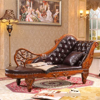 High quality solid wood leather reclining chair European style beauty chair Bedroom Sofa Chair beauty bird living room home