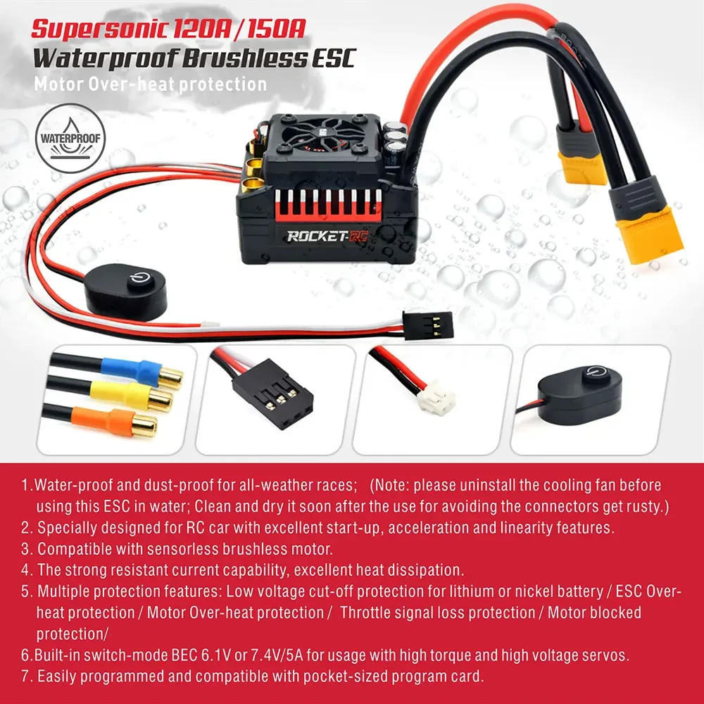 UniFlyRocket RC Supersonic V2 80A 100A 120A 150A ESC Водонепроницаемый бесщеточный регулятор скорости для радиоуправляемых моделей автомобилей 18, 110, 17 (art.: 3920dcac3feaf) - 3920dcac3feaf