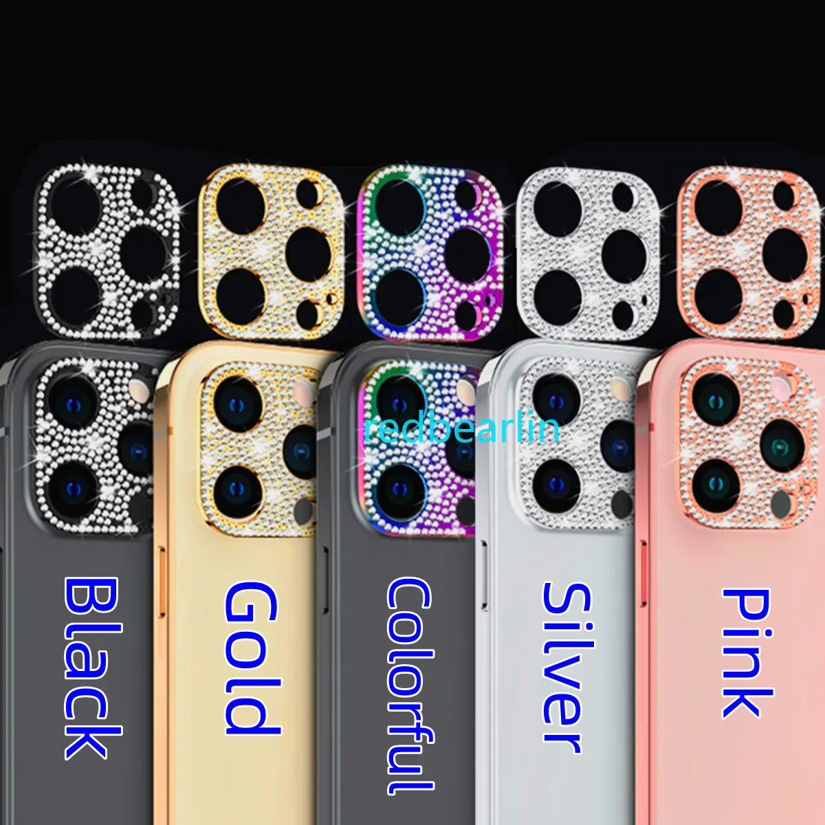 20pcs Luxury Shiny Crystal Diamond Camera Lens Protector For iPhone 11 12 13 14 Pro max Bling Glitter Metal Lens Back Cover