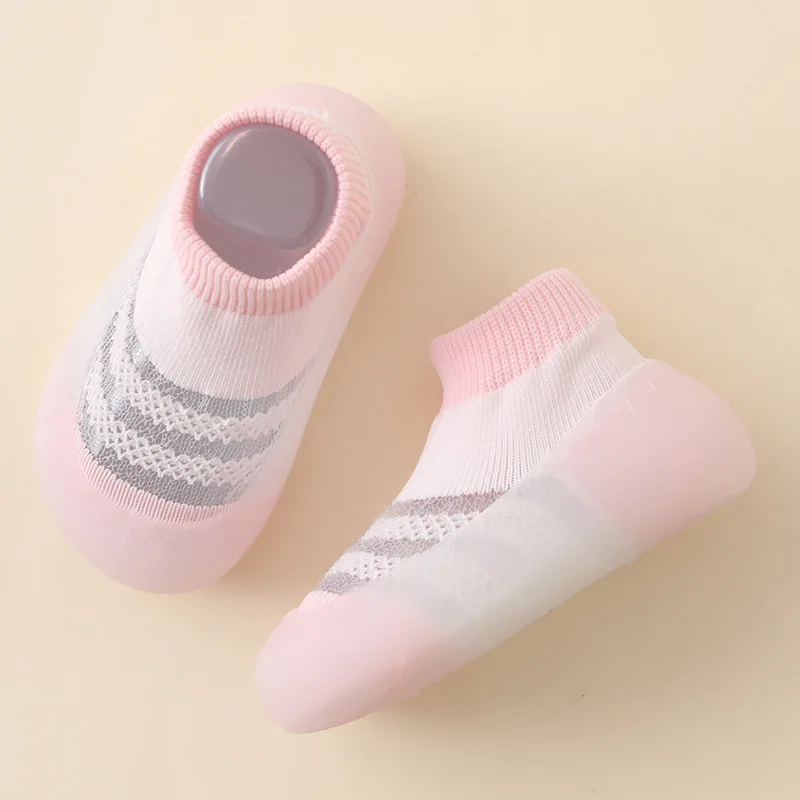 

Baby Shoes Mixed Colors Striped Letters First Walker Toddler Boys Girls Kids Rubber Soft Sole Floor Knit Booties Anti-Slip