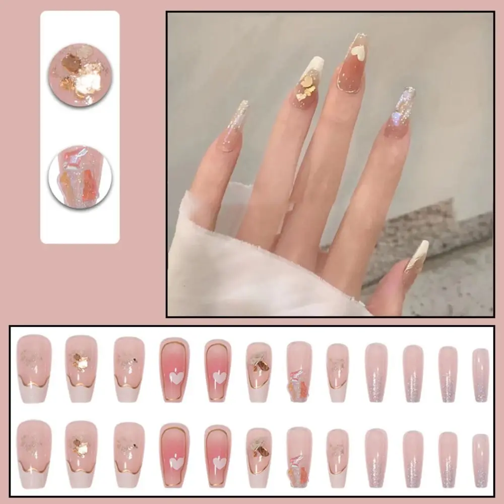 

Nail Tips DIY Full Cover Press on Nails Fake Nails Ballerina Love Heart Long French