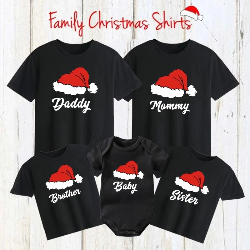 

New Daddy Mommy Brother Sister Baby Print Family Christmas Matching Outfits Cotton Family Look Xmas Party Pajamas Shirt Clothes