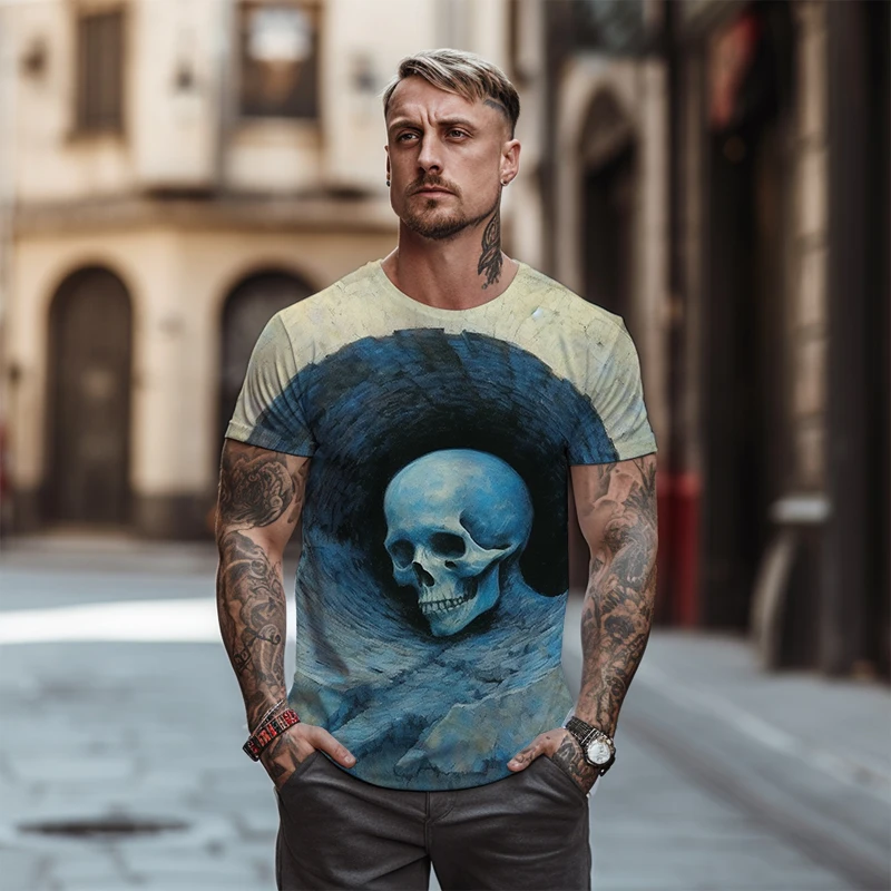 

2023 New 3D Skull Printed Graphic T -shirt Street Hip -hop Men's Round Neck T -shirts Summer Fashion Men's Oversized T -shirt