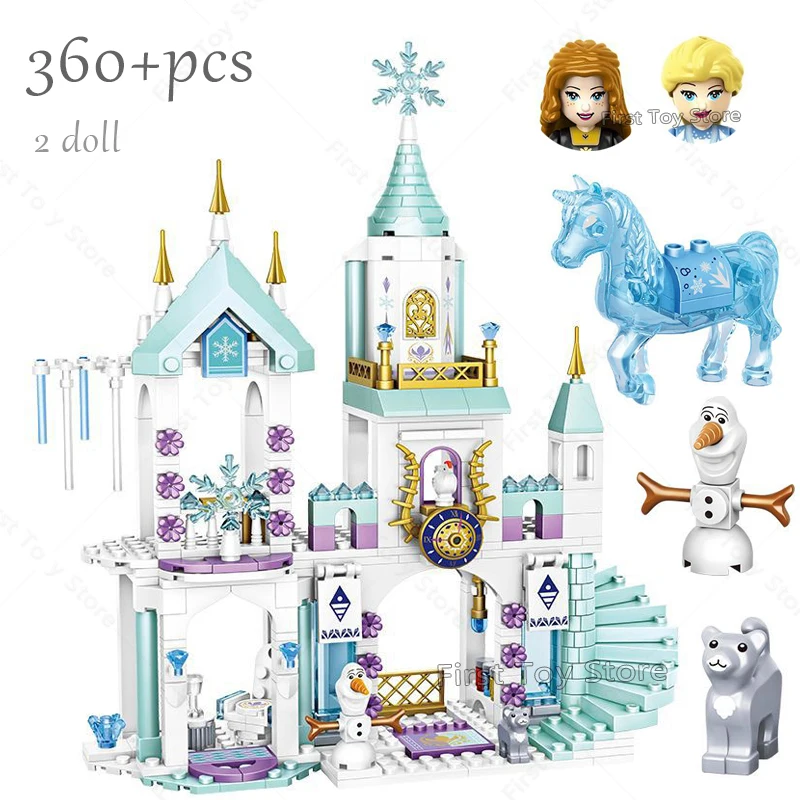 

New Friends Princess Castle House Sets for Girls Movies Royal Ice Playground Horse Carriage DIY Building Blocks Toys Kids Gifts