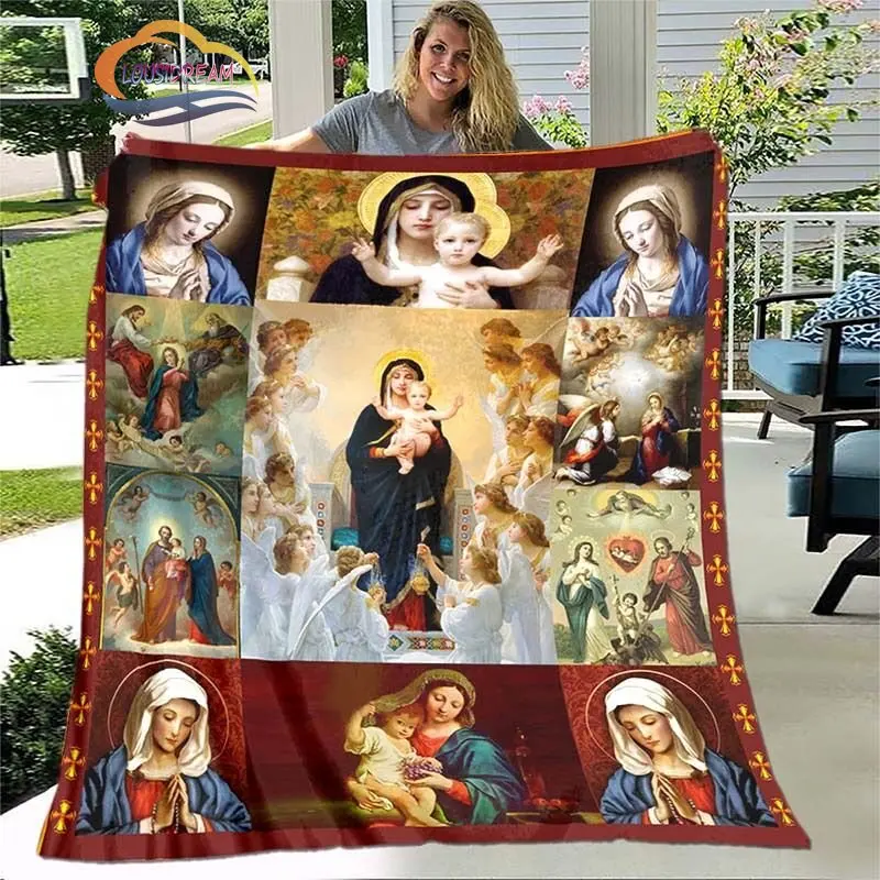 

Jesus Mother The Blessed Virgin Mary Flannel Blanket Comfortable Warm Blanket Religious Gift Jesus Pattern Bedroom Bedspread