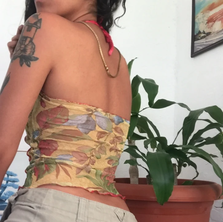 Женский укороченный топ с цветочным рисунком Y2k сетчатый прозрачный сексуальный