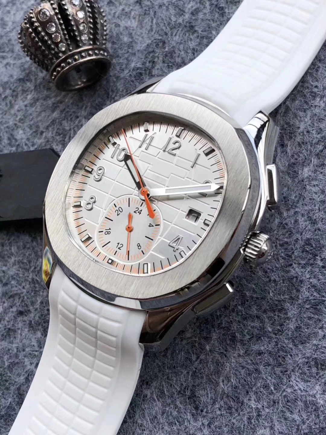 

Men's Mechanical Watch Automatic Orange Hand Stainless Steel Transparent Dual Time Sapphire Glass