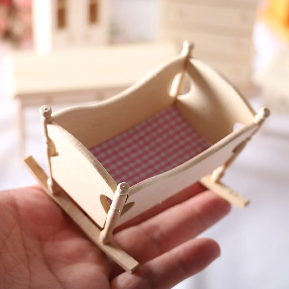 

House Cradle Model Toy Wooden Furniture Baby Mini Crib Baby Toys Decorations