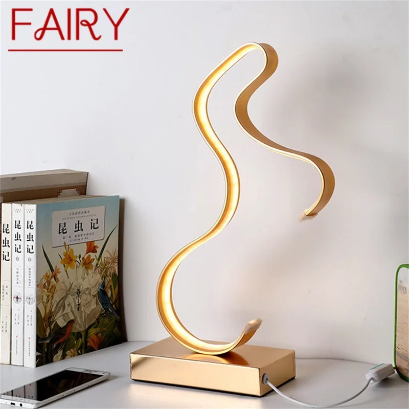 

FAIRY Nordic Table Lamp Modern Gold LED Personality Creative Aluminum Desk Light For Home Living Room Bedroom Bedside Decor