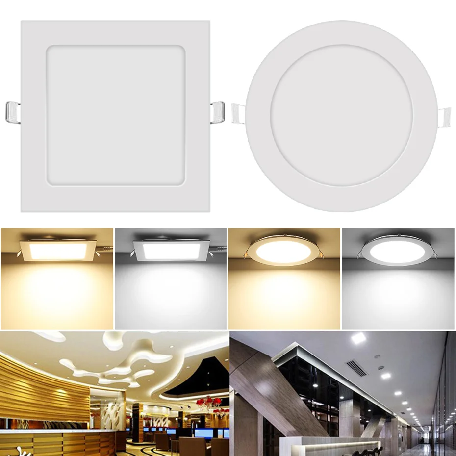 

Ultra thin LED Downlight 3W 4W 6W 9W 12W 15W 18W 24W LED Ceiling Recessed Grid Down Lamp Slim Round Square Panel Light AC85-265V