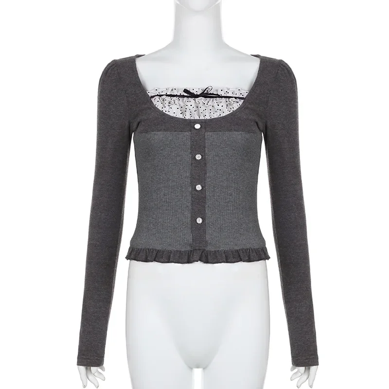 Трикотажные топы в горошек с контрастной вставкой