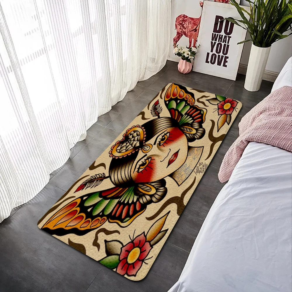 Коврик С Татуировкой Old School Противоскользящий Замшевый Напольный Для Входа Кухни