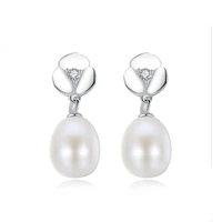 meibapj natural freshwater pearl fashion drop earrings real 925 sterling silver flower earrings for women