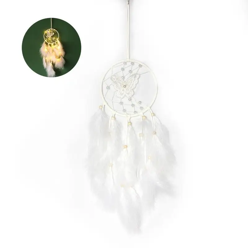 

With LED Light White Butterfly Dream Catcher Wind Chimes Pendant Girl Room Decoration Pendant Girlfriend Birthday Gift W0