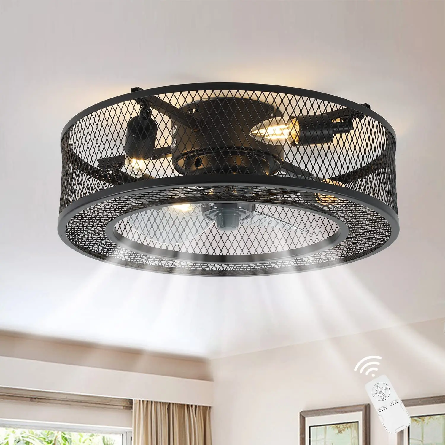 Ceiling Fan Lamp Chandeliers 220v Remote Control Lamps For Living Room Bedroom Fans E 27 Bulb Light Loft Black Fan Lights
