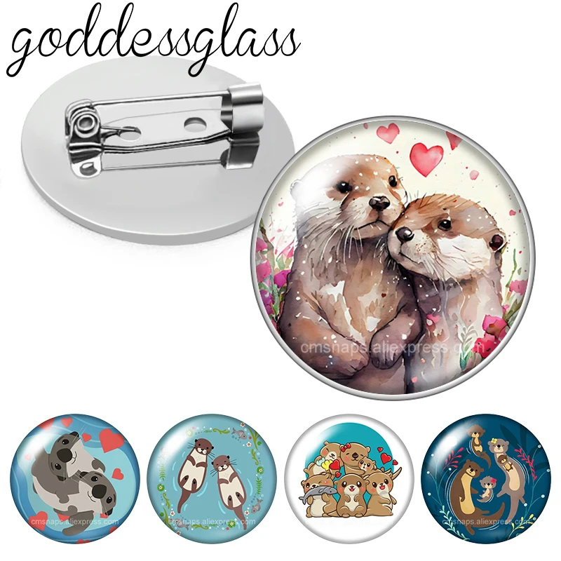 Брошь с кабошоном и надписью Love otter couple милая мультяшная брошь на булавке из