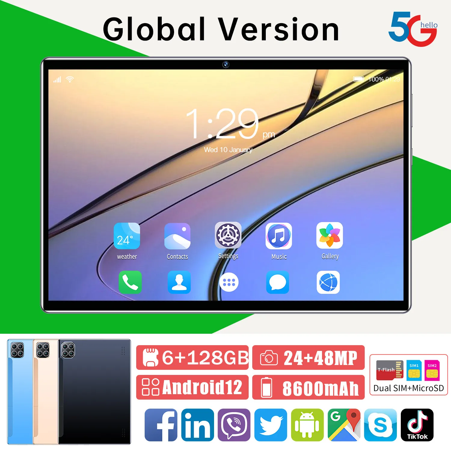 Global Version Tablet Android 12 H960 8 Inch PC 24+48MP Google Play Laptop Deca Core 8600mAh WIFI Pad 6GB 128GB 2022 New Tablet