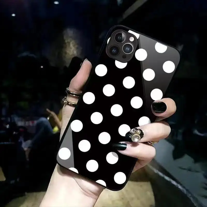 

Black and white dots Phone Case Tempered Glass FOR IPhone 14 13 11 12 Pro 8 7 Plus X 13 Pro MAX XR XS MINI Covers