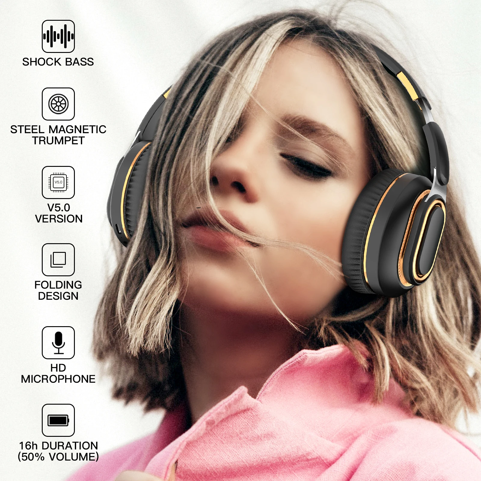 Фото Беспроводные Bluetooth-наушники H7 с микрофоном, адаптером, шумоподавлением, стереозвуком, складной конструкцией и усиленными басами для iPhone №1