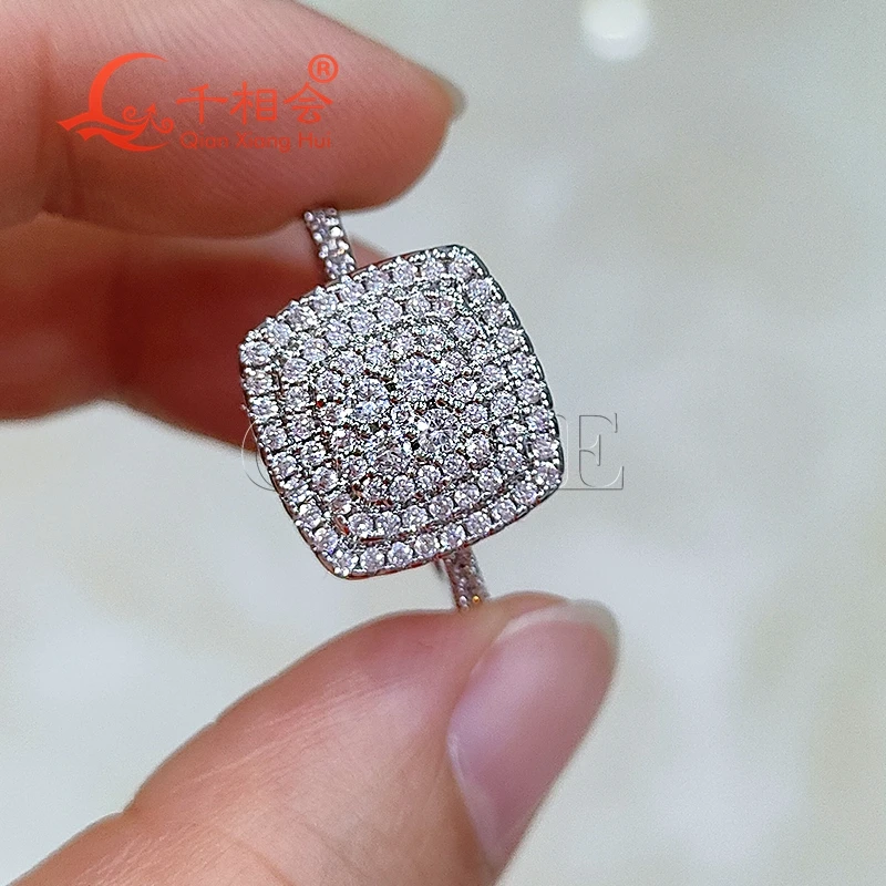 13mm width square  4-layer melee round Moissanite Ring  925 Silver hip hop Men women Diamonds Male Jewelry