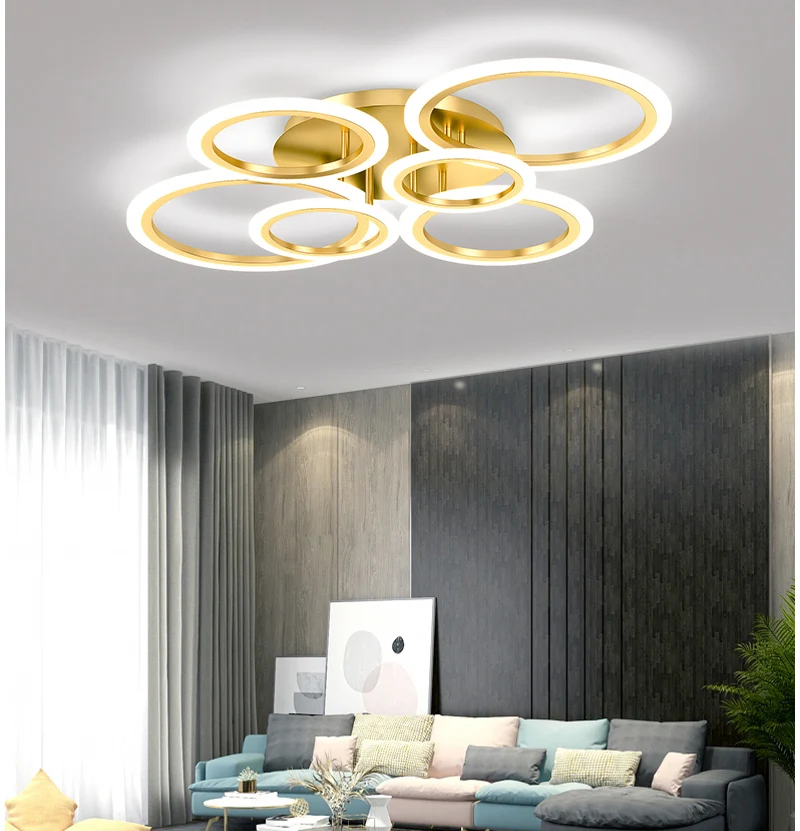 

Modern Luxury Gold Lighting Round Loop Golden Bedroom Restaurant LED Lamps Living Room Dining Room Bedroon Ceiling Lamps D112