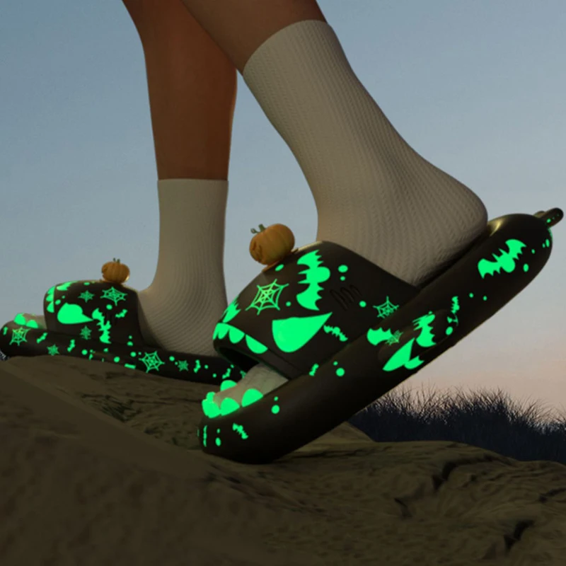 

Luminous Shark Design Women Slippers Halloween Patterns Platform 4cm Bathroom Slippers Cartoon Slides Beach Sandals Woman Shoes