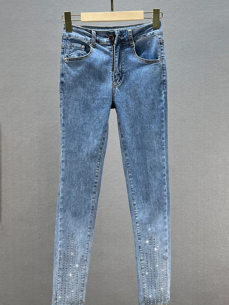 Jeans for Women 2022 New Elastic Denim Pants High Waist Slim Fit Trousers Hot Drilling Skinny Pants Girls Students Casual Jean