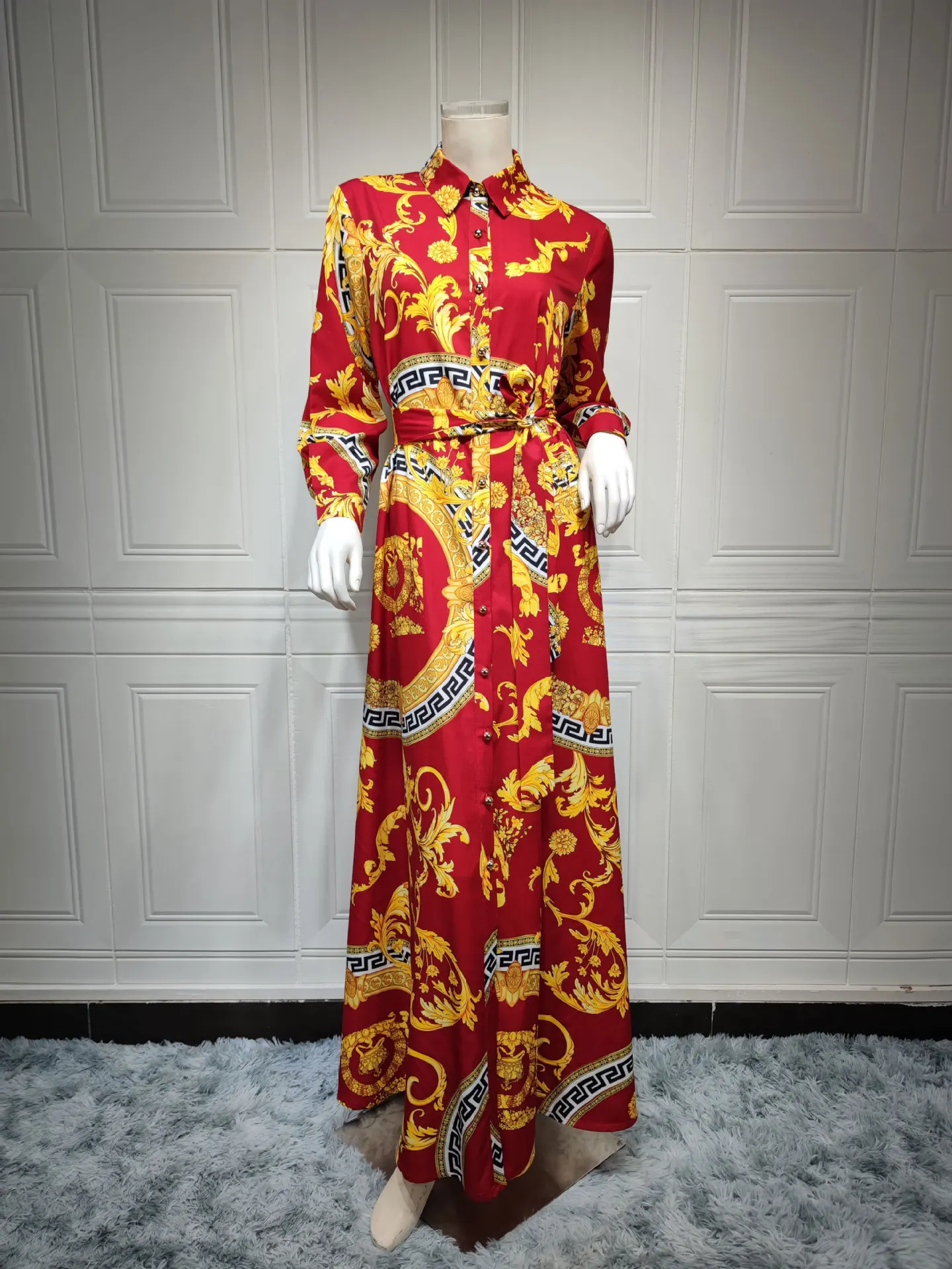 Dress Caftan Marocain Robe Femme Print Lace-up Loose Vestido Longo African Dresses for Women Muslim Clothes Ramadan Kaftan Abaya |