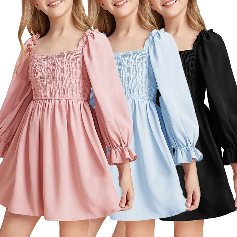 

Girls' Dress Fashion Long Sleeve Children's Dress For Teenage Girls Aged 3-11