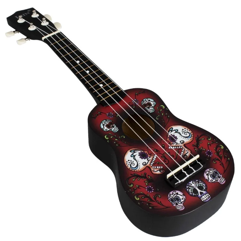 

21 Inch Ukulele Skull Pattern Acoustic Nylon 4 Strings Ukulele Colorful Mini Guitar for Children Gift with Strings and Picks