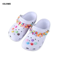 12pcset rainbow chain beads shoe charms accessories shoe decorations rainbow alphabet croc jibz buckle for womens girl gifts