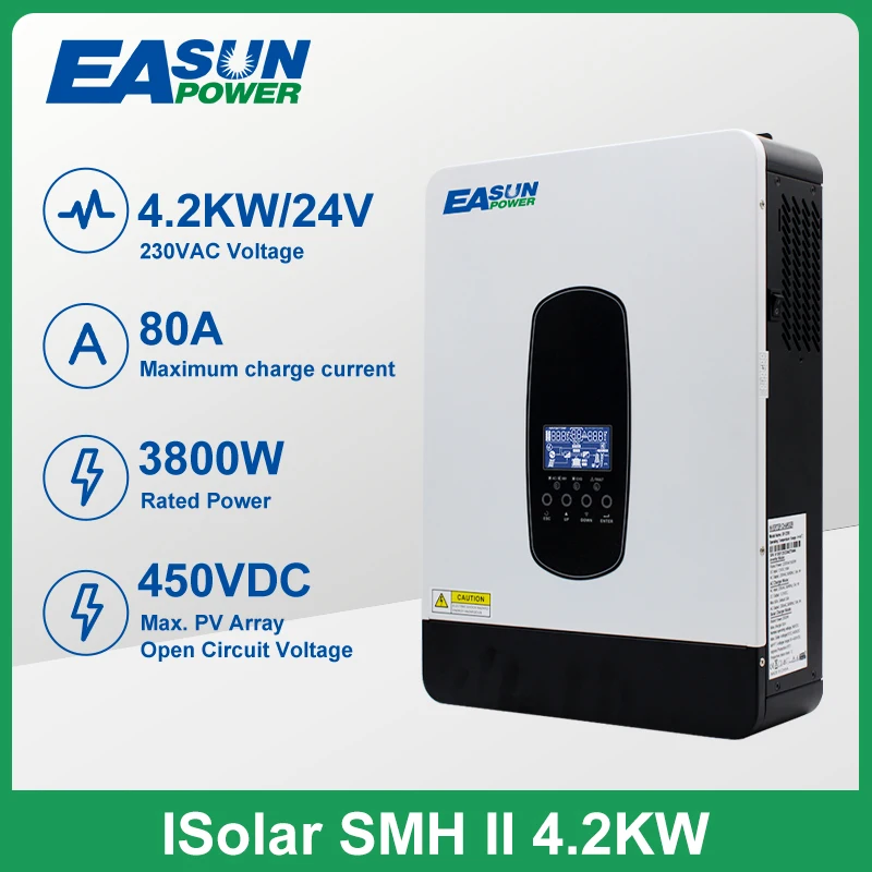 

Источник питания Easun 4200VA 3800 Вт Солнечный инвертор 24 В Встроенный MPPT 110A Солнечный контроллер в переменного тока Выходное напряжение макс. PV В постоянного тока поддержка WIFI