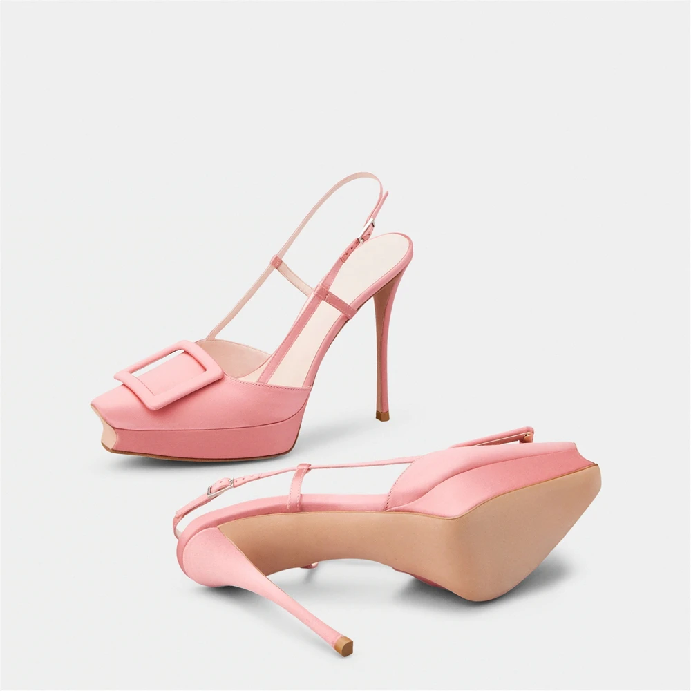 Women Shoes Summer New Pointed Toe Platform Stiletto Shoe Fashion Closed Toe Big Buckle Strap High-Heeled Formal Dress Sandals