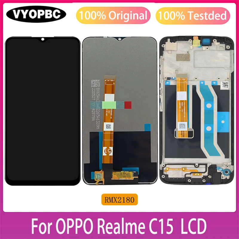 Оригинальный сенсорный ЖК-дисплей 6,5 дюйма для OPPO Realme C15 с рамкой для замены RMX2180
