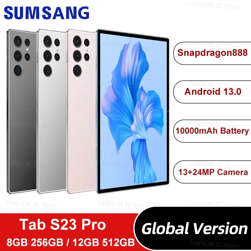 

New Tablet S23 Pro Android 13 Global Version 12GB 512GB Snapdragon 888 Tablets PC Keyboard 5G Dual SIM Card Pad 10000mAh Netbook