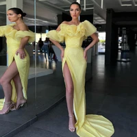 yipeisha asymmetric high split evening dresses luxury beading mermaid prom gown yellow formal party dress vestido de festa
