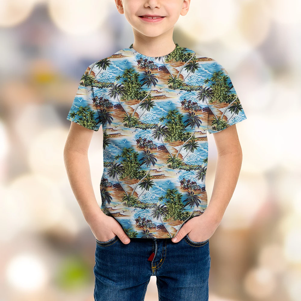 

Пляжная плотная детская футболка SONSPEE с 3D принтом кокосового дерева, уличная детская футболка с круглым вырезом на заказ, уличные рубашки дл...