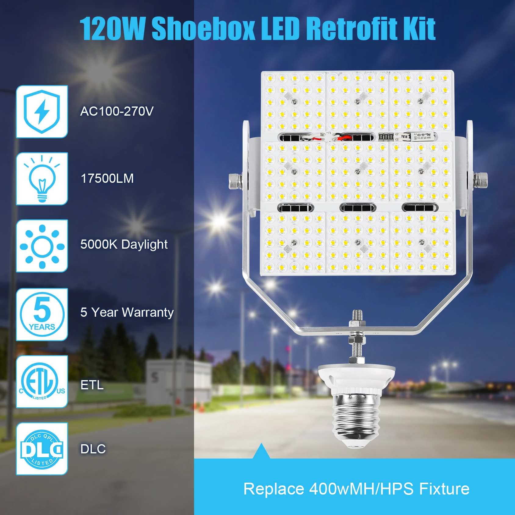 Ngtlight LED Bulb Light E39 Base 5 Years Warranty Replace 400W MH/HPS Equiv Parking Lot Area Lighting 120W LED Retrofit Kits