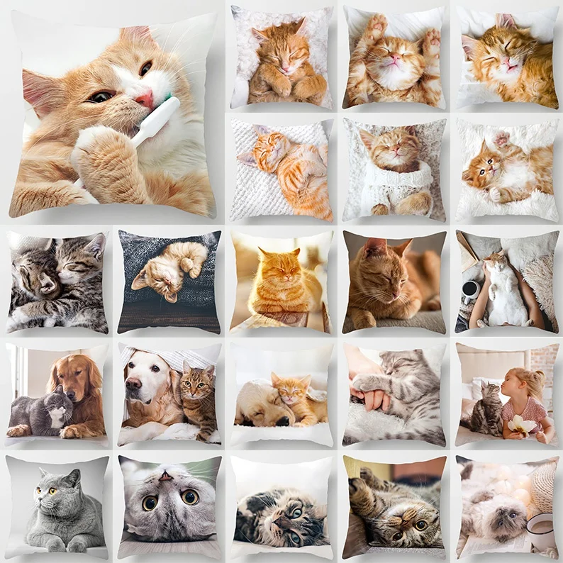 

18 Inch Cat Collection Pillowcase Home and Office Decor Square Pillowcase