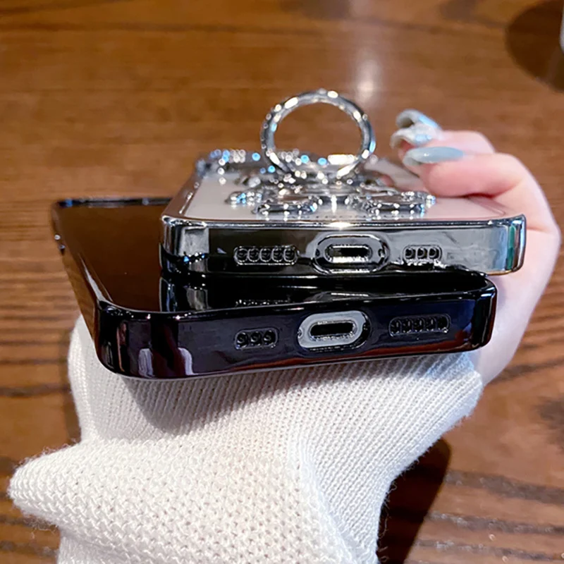 Роскошный силиконовый чехол для iPhone с опорным кольцом подходит моделей 13 12 11 Pro max