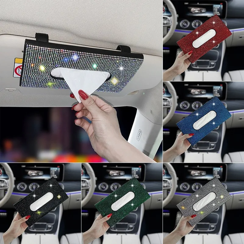 

Auto Sun Visor Bling Tissue Box Holder PU Leather Sparkling Napkin Holder Car Backseat Paper Towel Case Cars Accessories